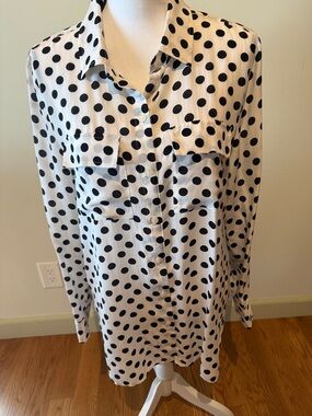 Silk Polka Dot Button-Down Blouse - White & Black